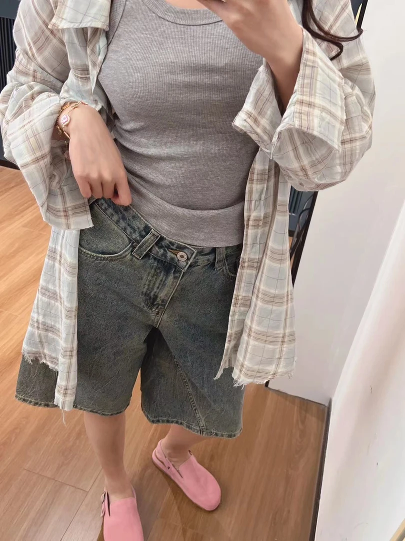 xxxwxz王希之  水洗做旧青石灰五分牛仔短裤#12678