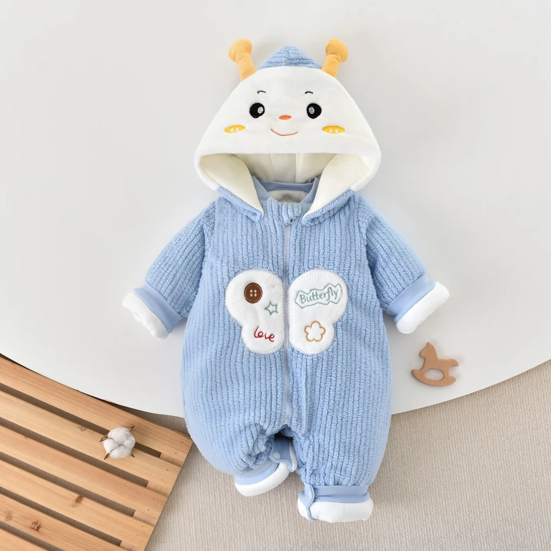 [可脱帽]0-5℃加厚婴儿连体衣冬季外出服宝宝保暖连帽一件过冬