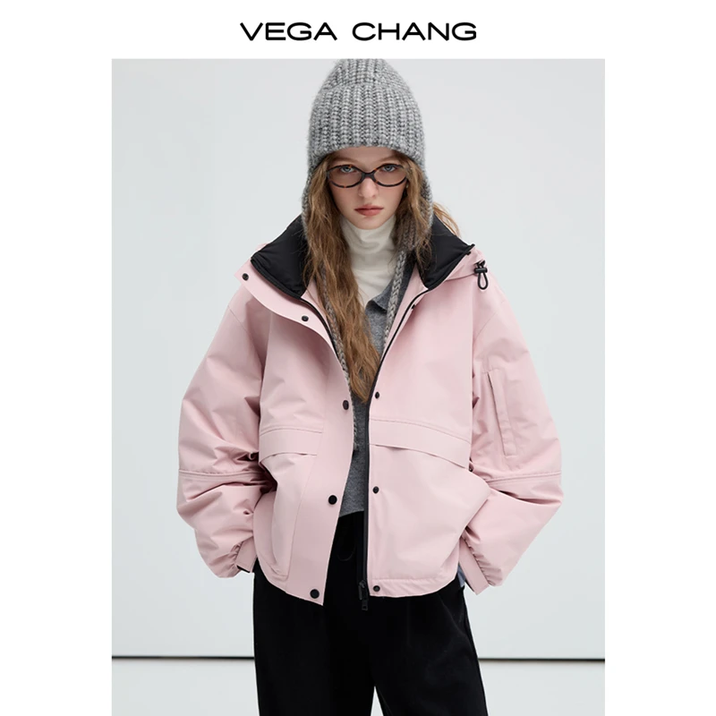 VEGA CHANG短款羽绒服女2025冬季新款韩系百搭加厚保暖白鸭绒外套