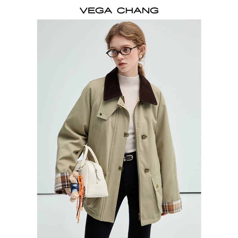 VEGA CHANG轻薄羽绒服女2025冬季新款复古工装巴恩风宽松保暖外套