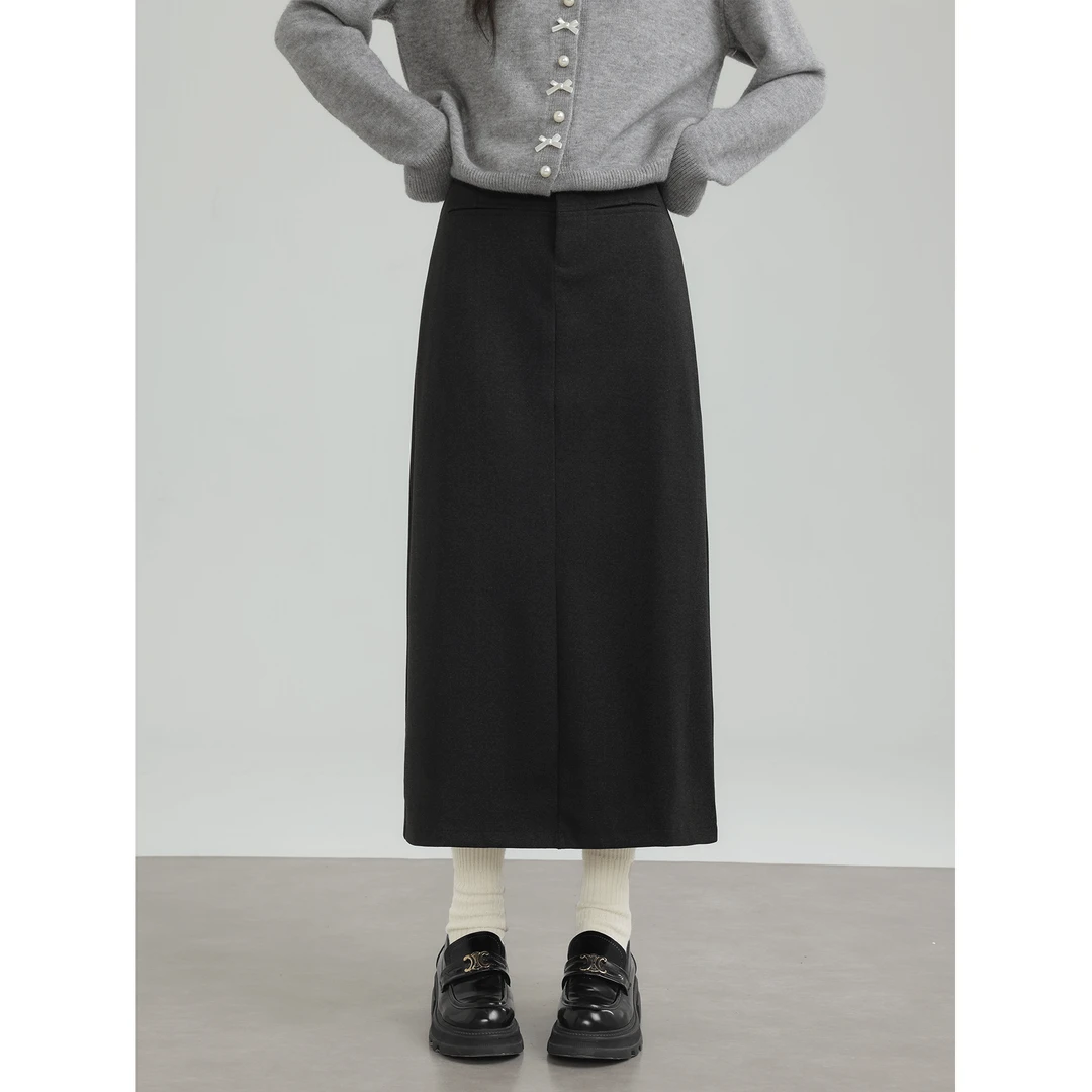 爱蔷薇大码2024新款毛呢半身裙女秋冬长裙高级灰色西装裙GT74825