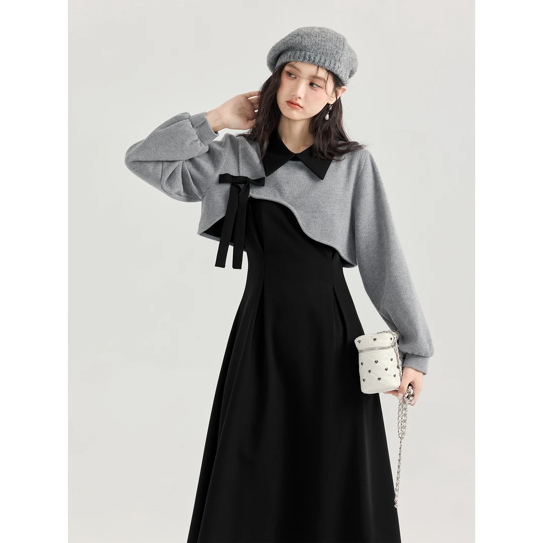 爱蔷薇大码2024秋新款两件套背心连衣裙外搭卫衣罩衫套装GT73996