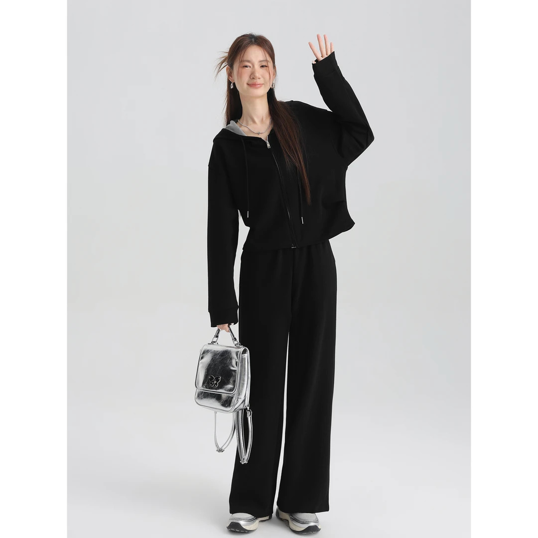 爱蔷薇大码卫衣外套女显瘦阔腿裤套装2024新款秋装两件套GT73881