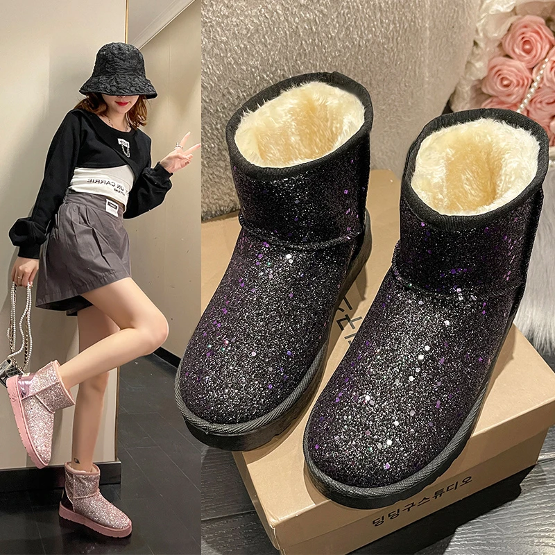 加绒加厚雪地靴女短靴2023冬季新款平底棉鞋秋保暖鞋女鞋短筒靴子