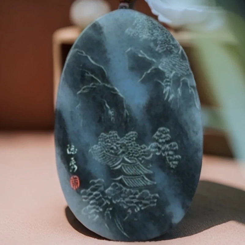 和田玉挂件隐秀山水牌