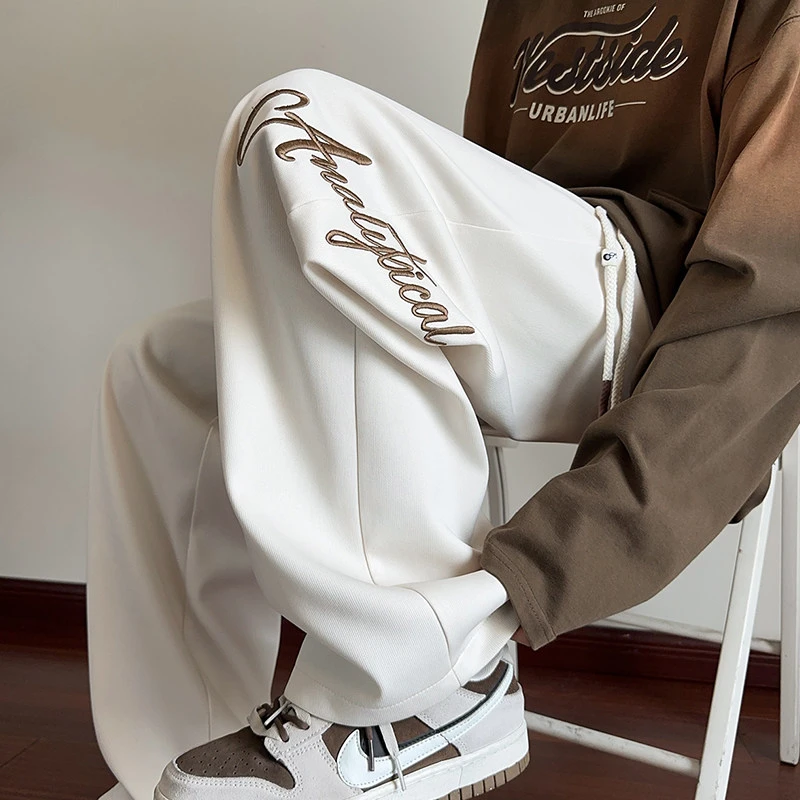 2025春秋季字母印花百搭垂感休闲裤美式潮牌直筒宽松运动阔腿长裤