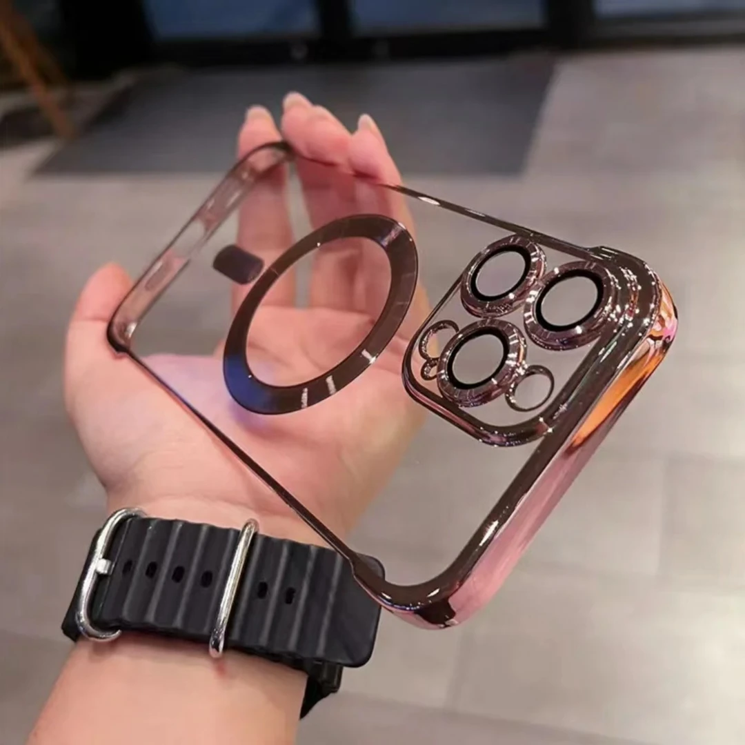 适用于苹果iphone14promax手机壳超薄13/12/11透明电镀磁吸无边框