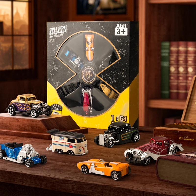 【精美彩盒】6辆合金复古老爷车车模收藏摆件仿真车模型圣诞节礼物