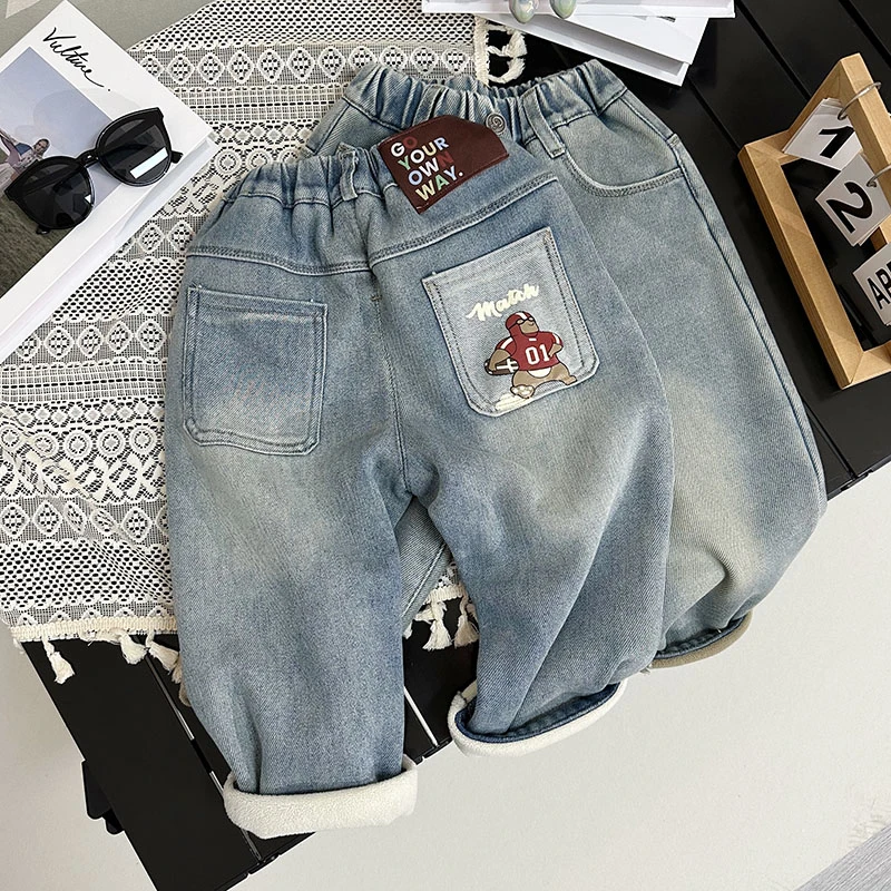 男童加绒牛仔裤子新款儿童韩版冬装小童炸街宝宝冬季休闲长裤潮