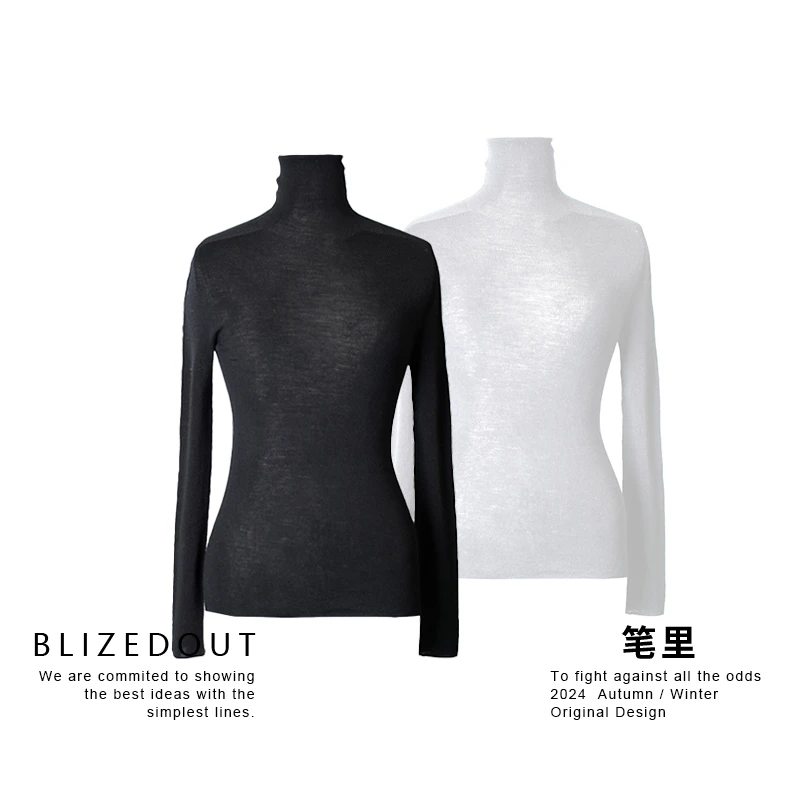 笔里【BLIZEDOUT】独立设计092501黑白两色中领高领秋冬基础打底衫