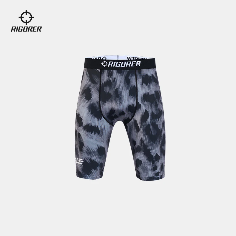 准者男款数码印压缩五分裤-涤氨汗布男士训练夏季跑步速干印花