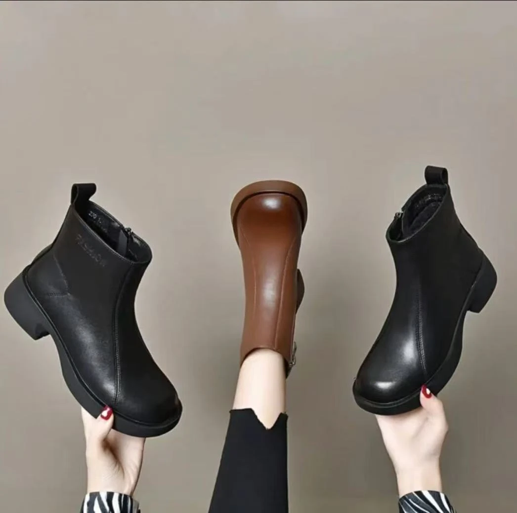 【翘颜品牌】秋冬时尚英伦风高级百搭加绒舒适软底软面休闲短靴507