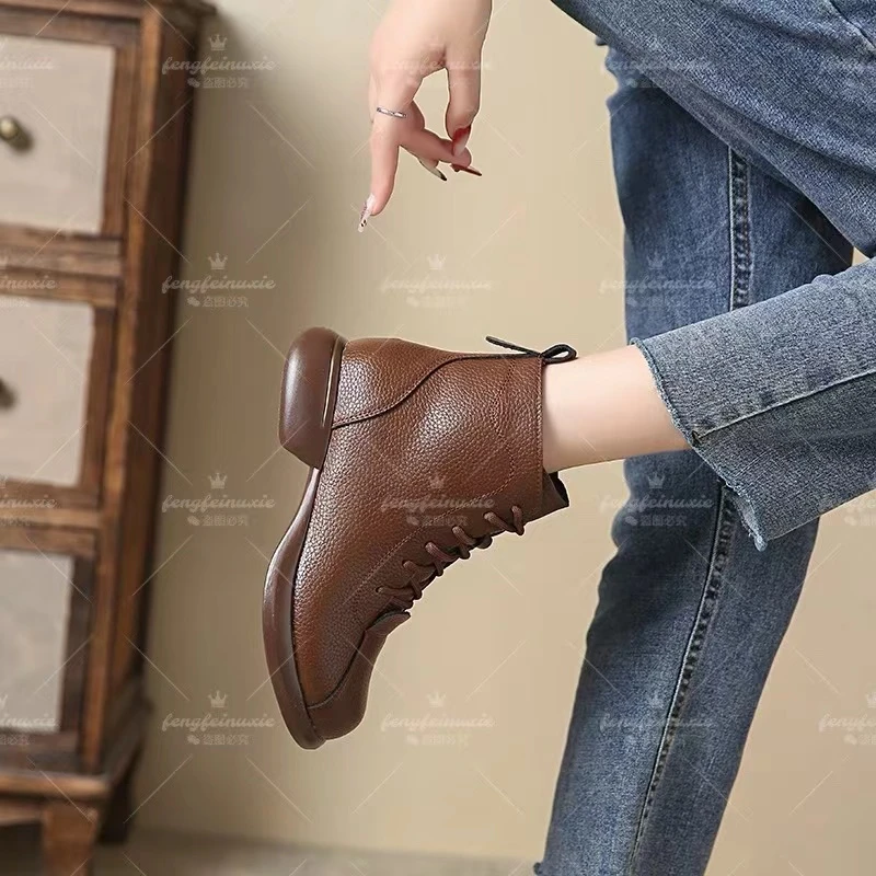 【翘颜品牌】冬季新款上新荔枝纹复古百搭保暖舒适软底软面短靴315