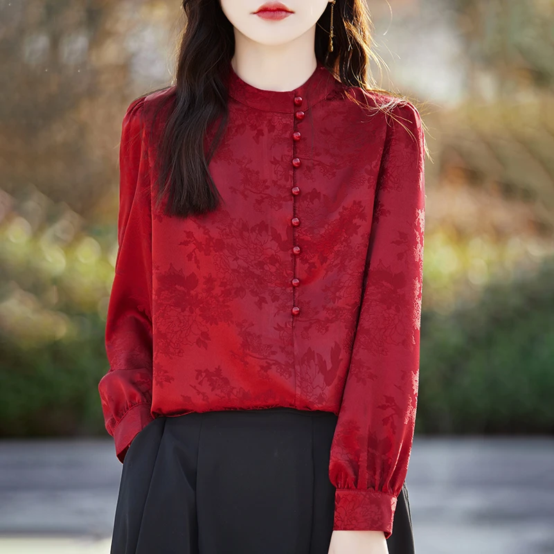 品牌2024新款国风中式气质衬衫女士高级轻奢缎面衬衣洋气小衫上衣