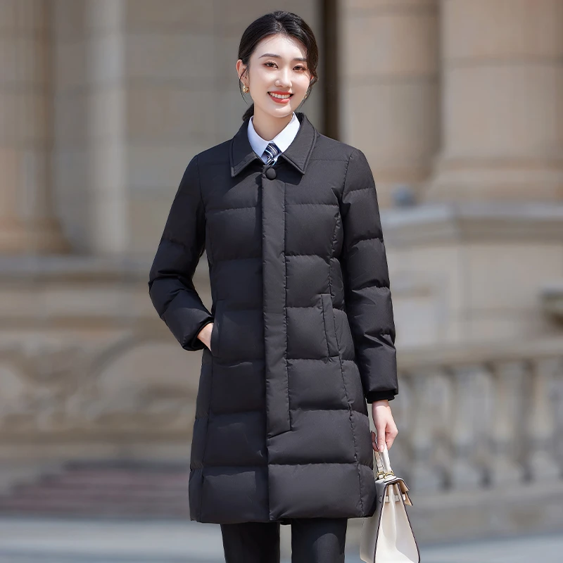 秋冬女士中长款修身棉服加厚保暖酒店销售职业防风外套前台2516