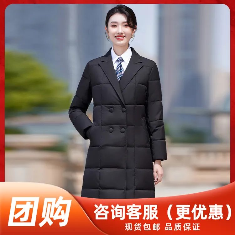 秋冬女士中长款修身棉服加厚保暖酒店销售职业防风外套前台2319