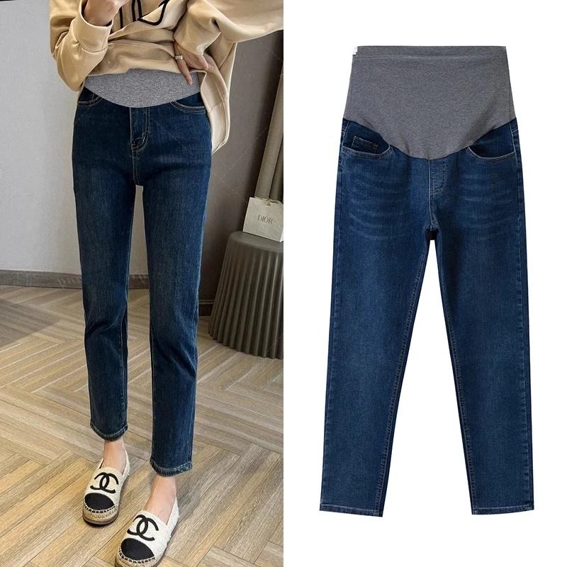 孕妇裤子直筒牛仔裤春秋九分裤托腹烟管裤外穿秋冬加厚加绒法棍裤