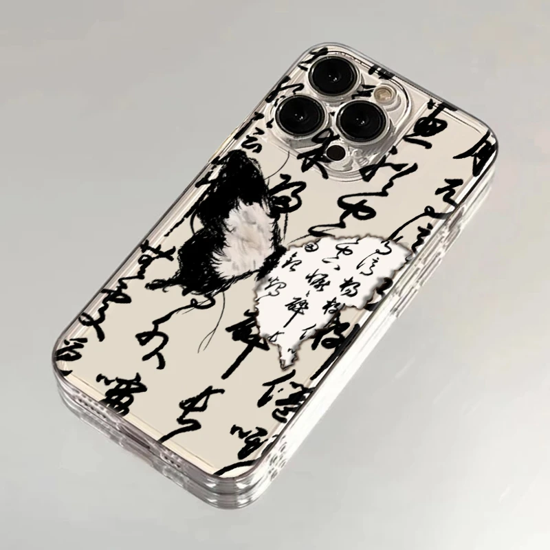 ins书法蝴蝶透明适用苹果14/15ProMax手机壳iPhone13/12/11太空壳