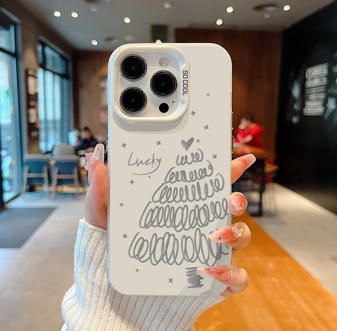 ins爱心圣诞树适用苹果12/13手机壳iphone14/15promax元气壳xr/xs