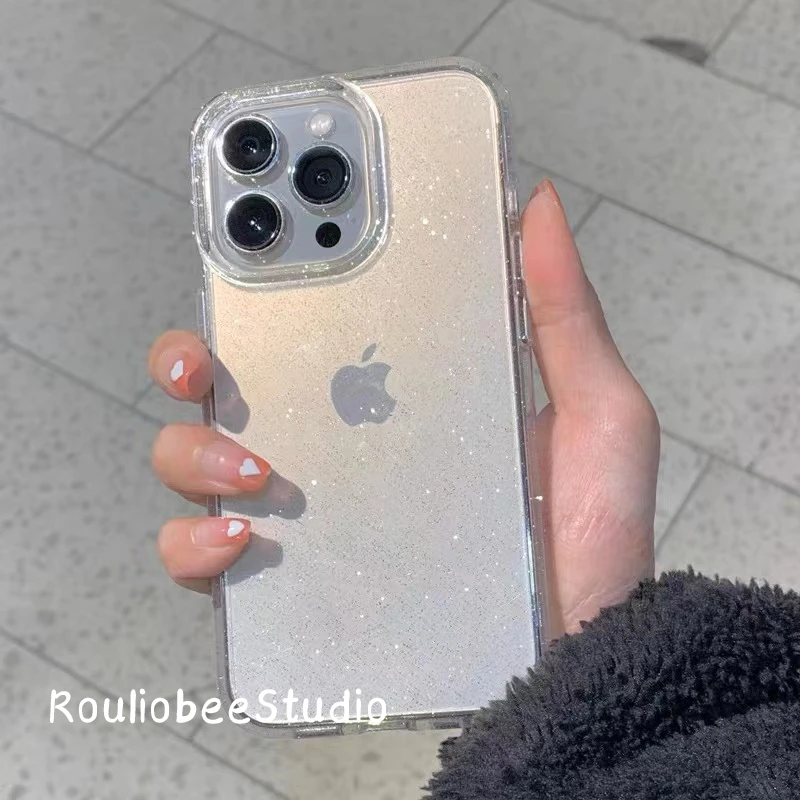 小众细闪苹果15promax全包手机壳iphone11/12/13透明软壳14pro