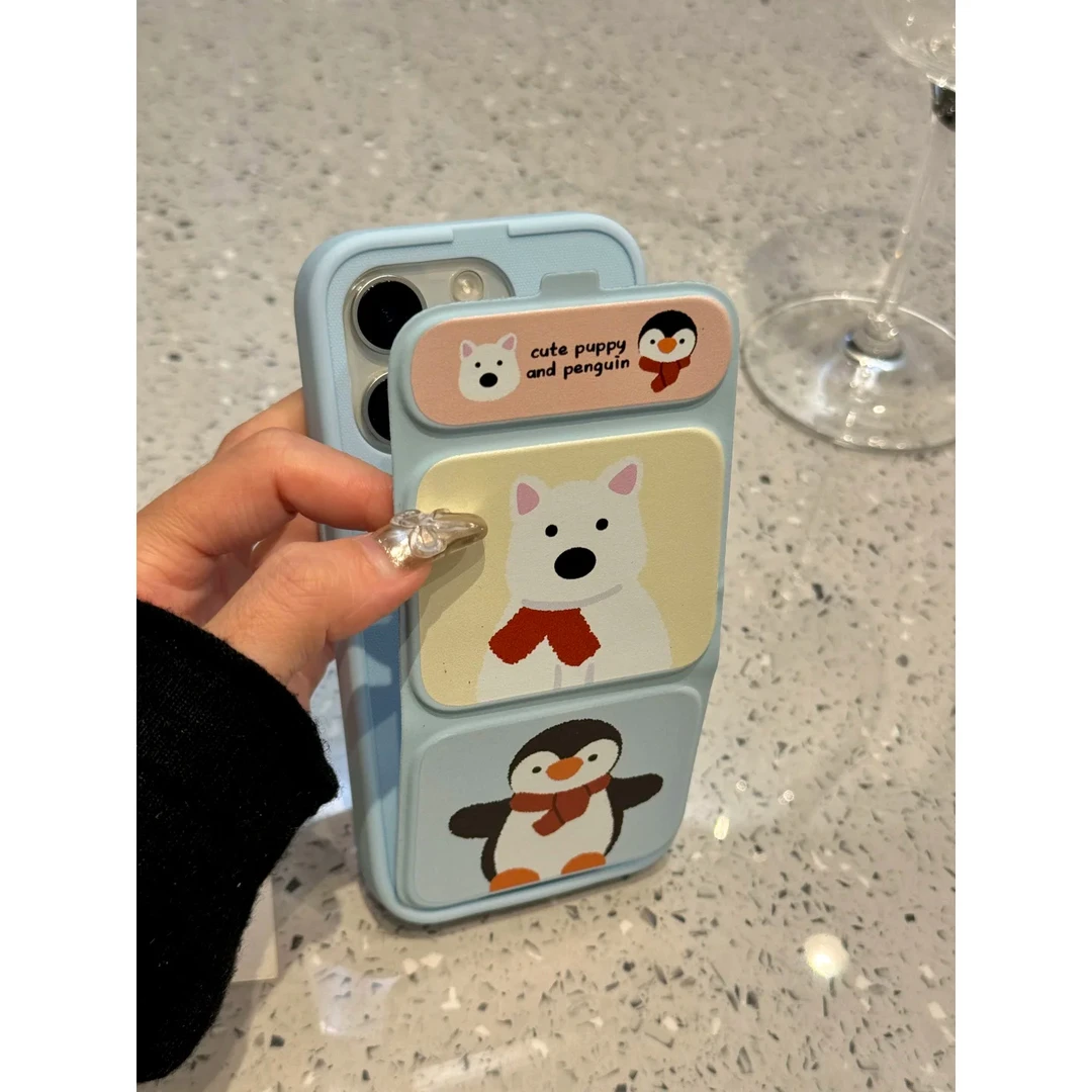 西高地企鹅翻盖支架壳适用苹果16手机壳15promax苹果14趣味13/12