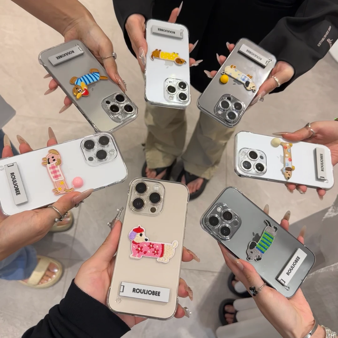 无边框刺绣小狗适用苹果11/12/13手机壳iphone15/14promax套装创