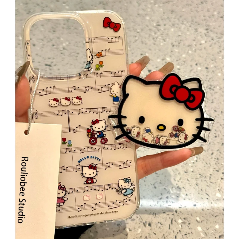 乐谱Kitty猫适用苹果16蝴蝶结KT支架高透手机壳华为vivo小米14套