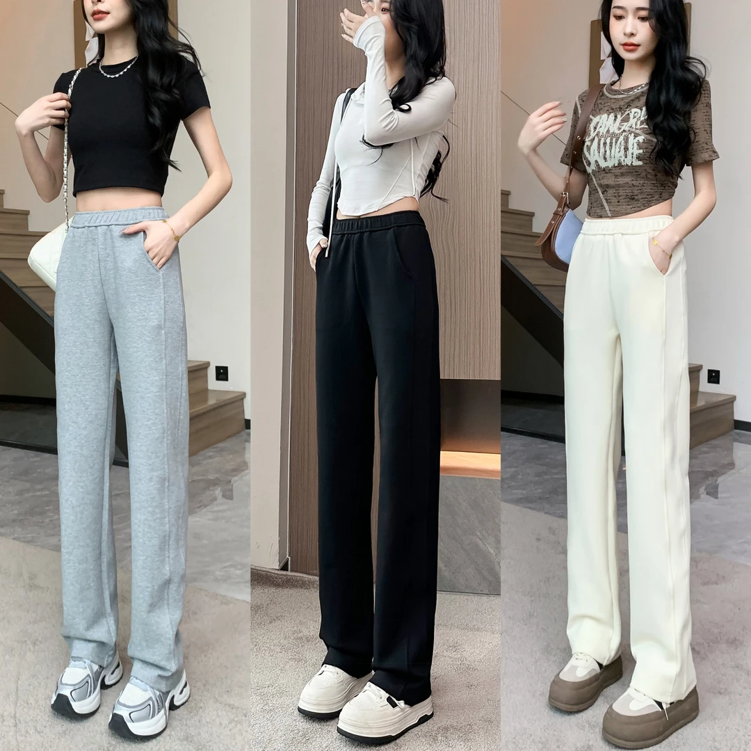 太空棉窄版直筒裤女春季新款高腰垂感宽松显瘦百搭休闲裤裤子长裤