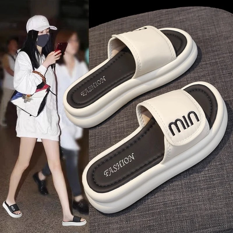 2025夏季新款网红休闲拖鞋女外穿松糕厚底一字拖爆款凉拖学生百搭