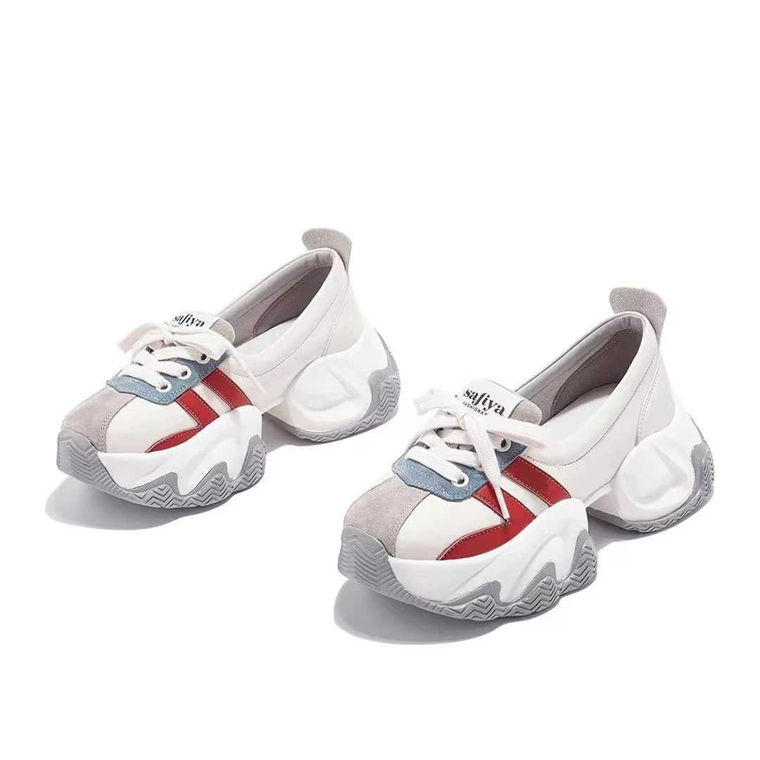 增高浅口系带百搭运动休闲老爹鞋2024夏秋季新爆款软底透气单鞋女