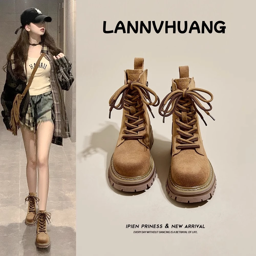 马丁靴女2024春秋新款棕色增高工装西部牛仔靴子厚底爆款夏季短靴