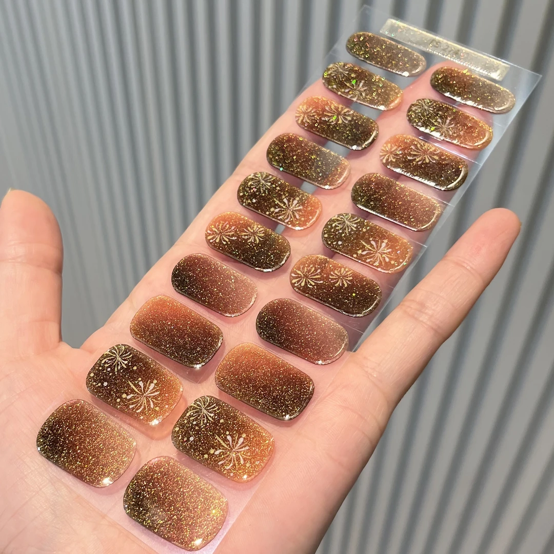 【ES274绽放烟花特价】20指照灯变硬的uv半固化凝胶美甲贴纸全贴半