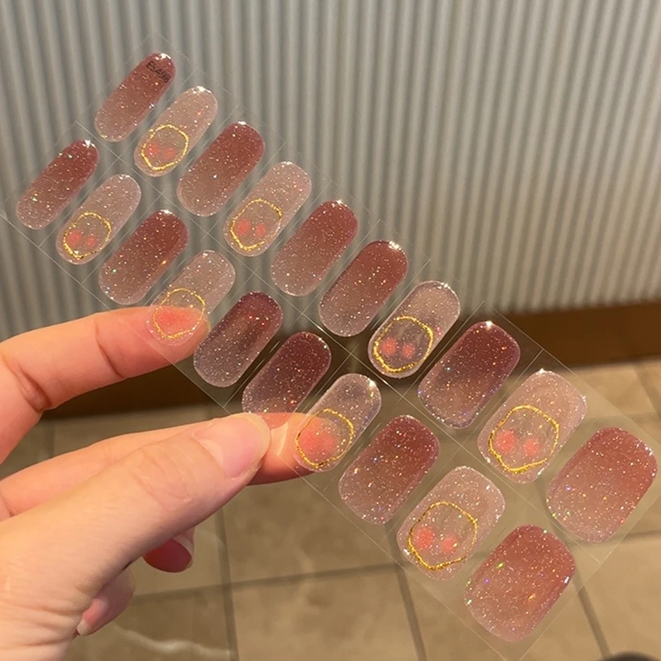 【ES498】20指照灯变硬的uv半固化凝胶美甲贴纸全贴半烤指甲贴纸
