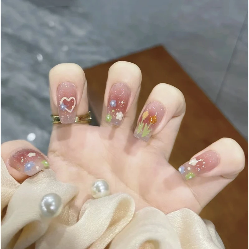 【ES495 】20指照灯变硬的uv半固化凝胶美甲贴纸全贴半烤指甲贴纸