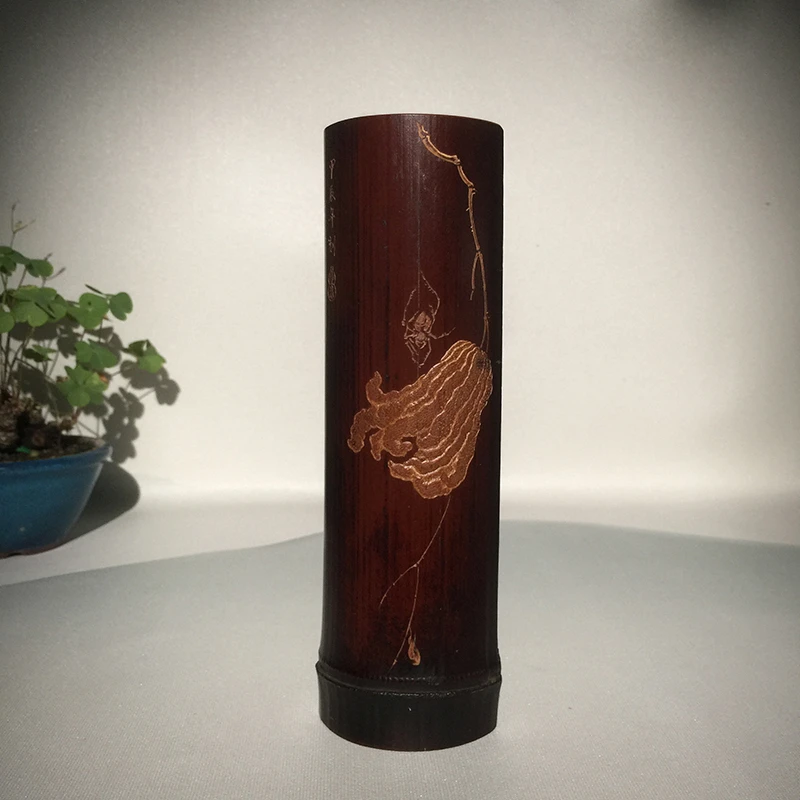 手工雕刻老煤竹茶则传统茶道用具配件茶台摆件文房老竹片臂搁镇尺