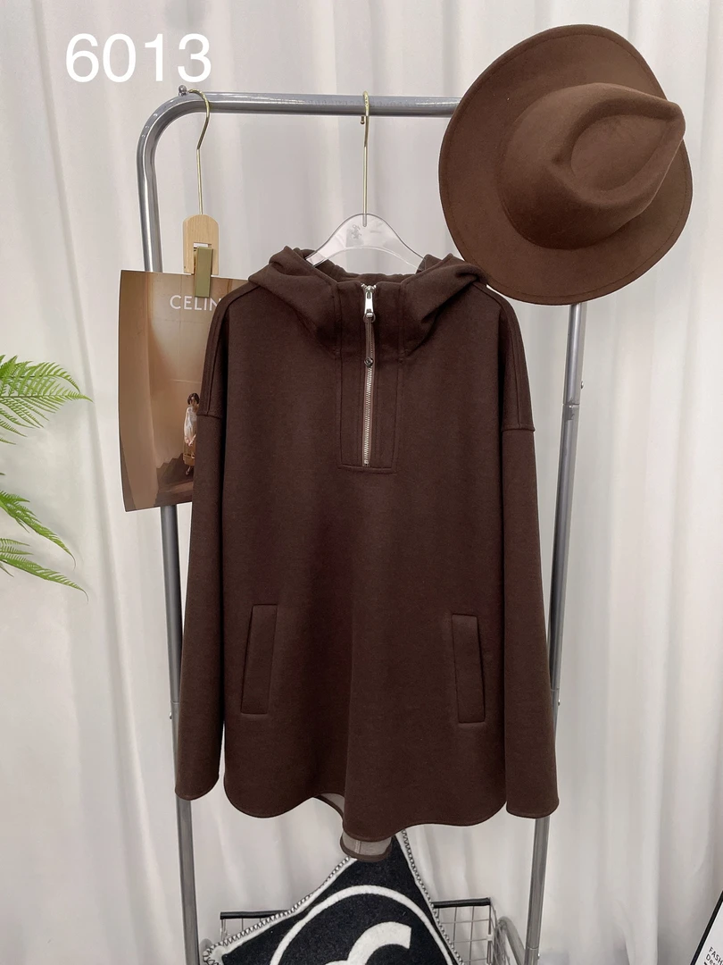 W123欧货正品秋冬新款中长连帽卫衣女连帽拉链上衣女6013