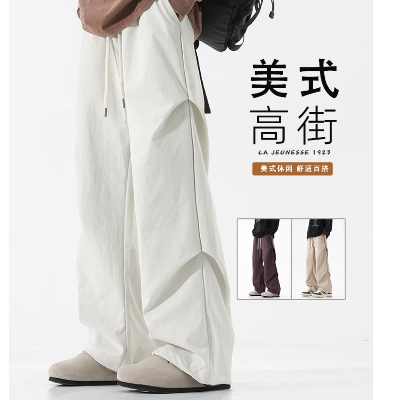 FINALSENSE春夏新款工装裤宽松直筒时尚褶皱休闲冲锋伞兵百搭潮流