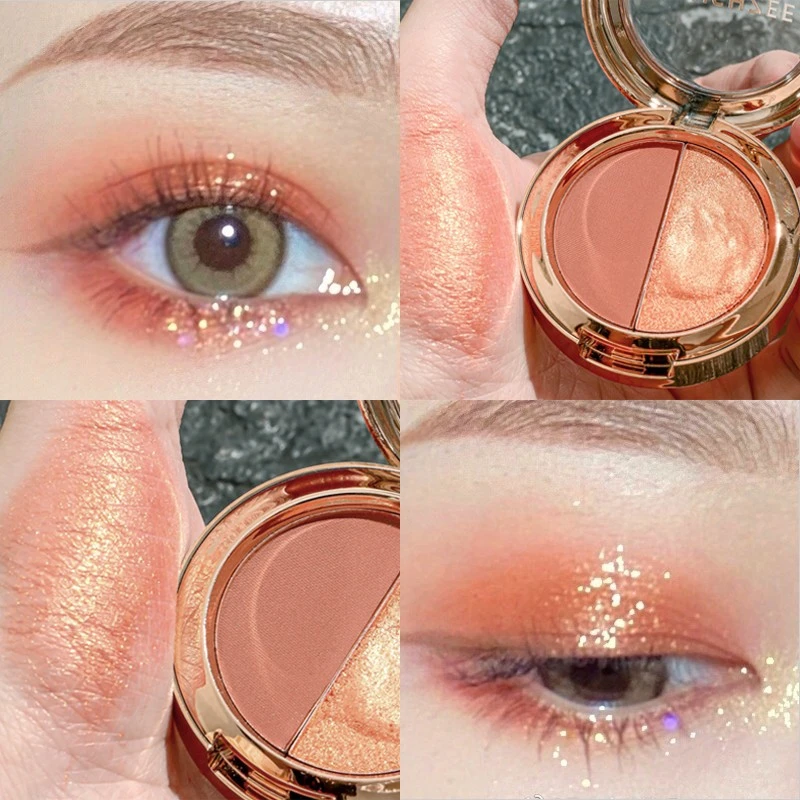 茗希芝双色眼影盘大地色珠光哑光金闪偏光便携式南瓜色眼影盘