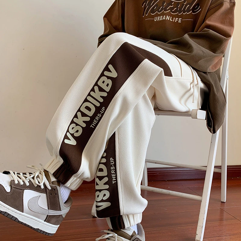 束脚拼接裤子男秋冬季加绒长裤美式高街卫裤宽松百搭运动裤K1409