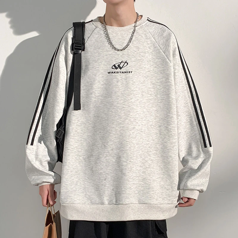 港风复古重磅圆领卫衣男秋款美式潮流oversize宽松大码休闲上衣