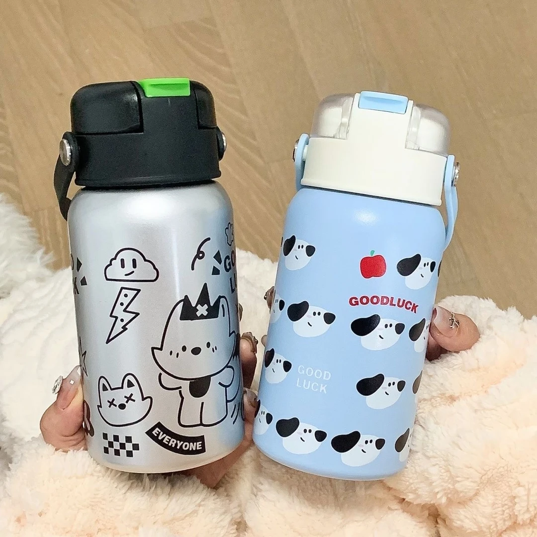 ins双饮提手保温壶316不锈钢保温杯儿童便携保温杯