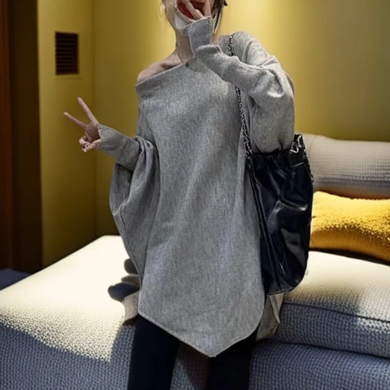 设计感针织毛衣洋气独特别致chic显瘦宽松灰色针织衫