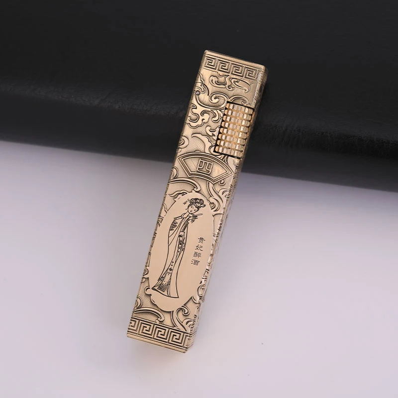 【四大美女】沉鱼落雁闭月羞花黄铜侧滑雕刻纤巧四方柱煤油打火机