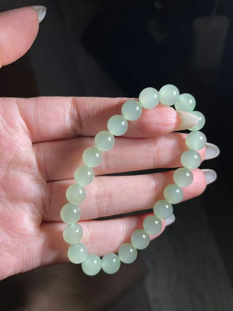 《星聚阁》天然和田玉青海料冰晴猫手链