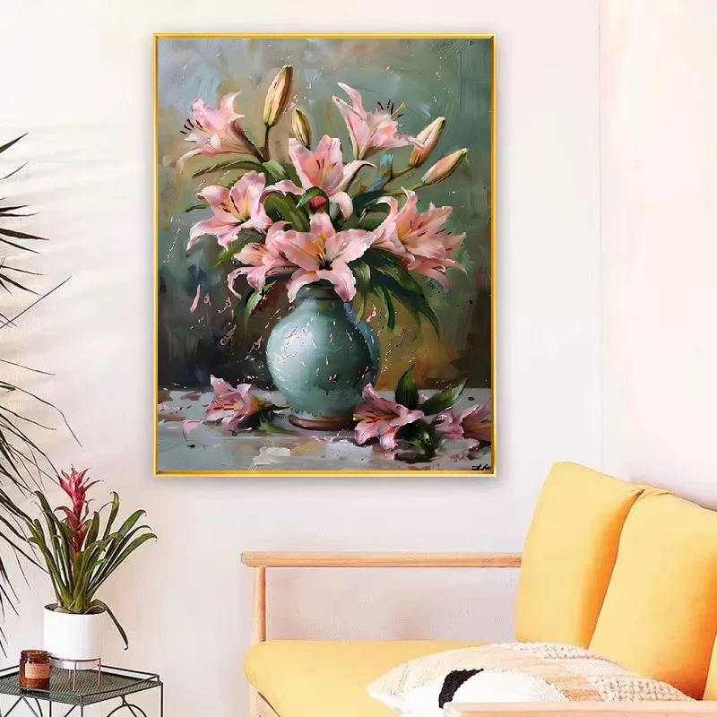 【云起】油画风肌理画名画香水百合装饰画轻奢客厅挂画花5070