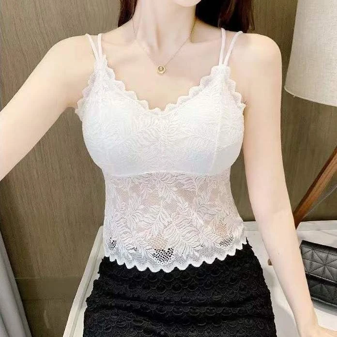 时尚蕾丝吊带背心女新款美背文胸一体上衣抹胸内衣外穿打底背心