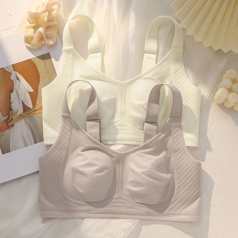 兔耳朵无痕吊带背心内衣女大胸显小无钢圈超薄款冰丝睡眠美背夏季
