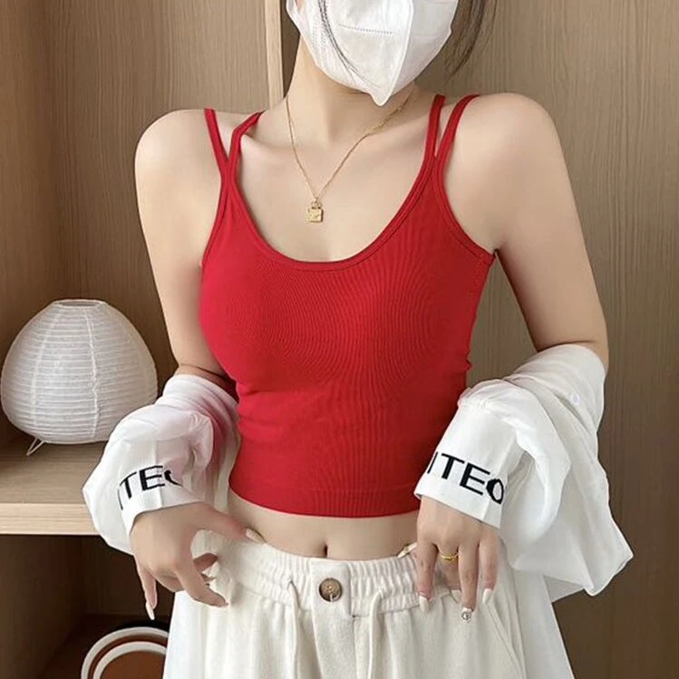 夏季柔软透气裸感吊带女士2025爆款带胸垫外穿内搭修身美背心薄款