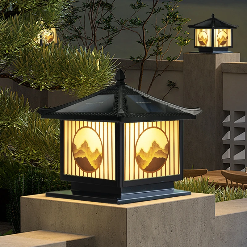 太阳能柱头灯别墅庭院大门两侧围墙栏杆户外防水大门口院子照明灯