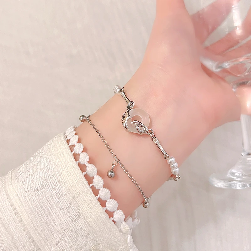 铜合金仿珍珠手链 LDLC新中式双层平安扣手链小众高级感精致手串